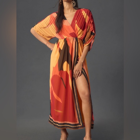 Farm Rio Pleated Wrap Front Kaftan Dress - Picture 2 of 12